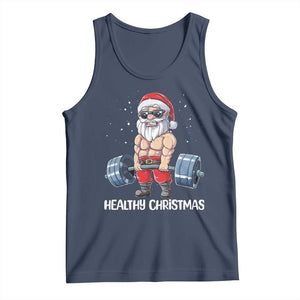 Funny Santa Gym Xmas Tank Top Healthy Christmas TS14 Navy Print Your Wear