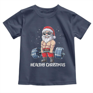 Funny Santa Gym Xmas Toddler T Shirt Healthy Christmas TS14 Navy Print Your Wear