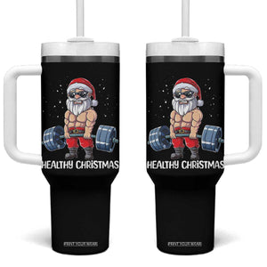 Funny Santa Gym Xmas Tumbler With Handle Healthy Christmas TS14 One Size: 40 oz Black Print Your Wear