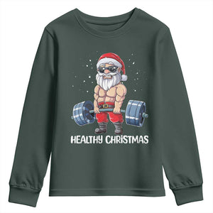 Funny Santa Gym Xmas Youth Sweatshirt Healthy Christmas TS14 Dark Forest Green Print Your Wear