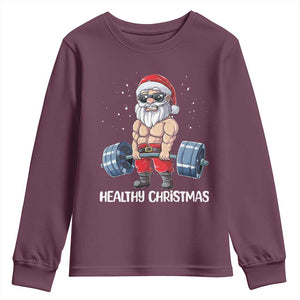 Funny Santa Gym Xmas Youth Sweatshirt Healthy Christmas TS14 Maroon Print Your Wear