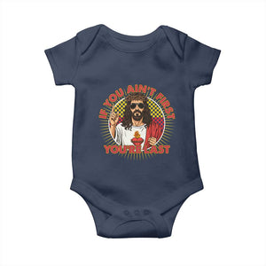 Funny Jesus Racing Baby Onesie If You Are Not First You Are Last TS14 Navy Print Your Wear