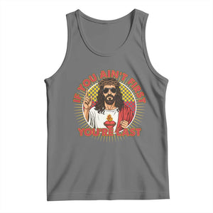 Funny Jesus Racing Tank Top If You Are Not First You Are Last TS14 Black Heather Print Your Wear