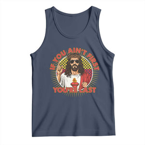Funny Jesus Racing Tank Top If You Are Not First You Are Last TS14 Navy Print Your Wear