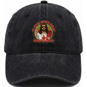 Funny Jesus Racing Washed Cotton Baseball Cap If You Are Not First You Are Last TS14 Washed Cap Universal Fit Black Print Your Wear