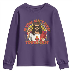 Funny Jesus Racing Youth Sweatshirt If You Are Not First You Are Last TS14 Purple Print Your Wear