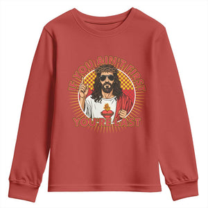 Funny Jesus Racing Youth Sweatshirt If You Are Not First You Are Last TS14 Red Print Your Wear