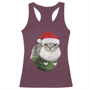 Watermelon Cat Christmas Racerback Tank Top Funny Silly Kitten Meme TS14 Maroon Print Your Wear