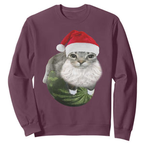 Watermelon Cat Christmas Sweatshirt Funny Silly Kitten Meme TS14 Maroon Print Your Wear