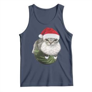 Watermelon Cat Christmas Tank Top Funny Silly Kitten Meme TS14 Navy Print Your Wear