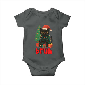 Funny Cat Bruh Christmas Baby Onesie Silly Meme Kitty Xmas TS14 Dark Heather Print Your Wear