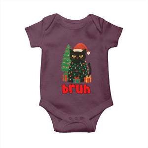 Funny Cat Bruh Christmas Baby Onesie Silly Meme Kitty Xmas TS14 Maroon Print Your Wear