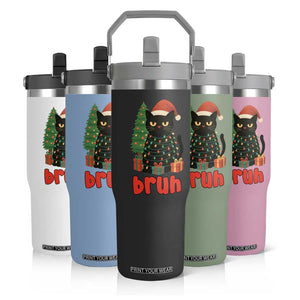 Funny Cat Bruh Christmas Flip Straw Tumbler Silly Meme Kitty Xmas TS14 Print Your Wear