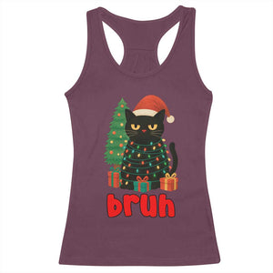 Funny Cat Bruh Christmas Racerback Tank Top Silly Meme Kitty Xmas TS14 Maroon Print Your Wear