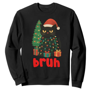Funny Cat Bruh Christmas Sweatshirt Silly Meme Kitty Xmas TS14 Black Print Your Wear