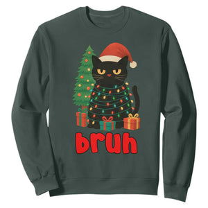 Funny Cat Bruh Christmas Sweatshirt Silly Meme Kitty Xmas TS14 Dark Forest Green Print Your Wear