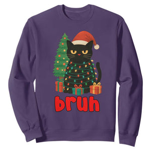 Funny Cat Bruh Christmas Sweatshirt Silly Meme Kitty Xmas TS14 Purple Print Your Wear