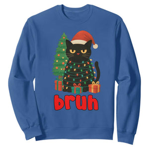 Funny Cat Bruh Christmas Sweatshirt Silly Meme Kitty Xmas TS14 Royal Blue Print Your Wear