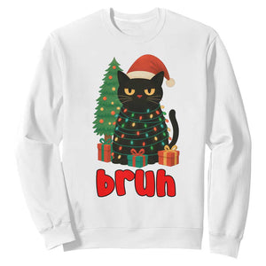 Funny Cat Bruh Christmas Sweatshirt Silly Meme Kitty Xmas TS14 White Print Your Wear