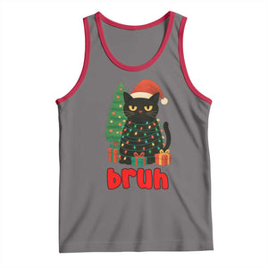 Funny Cat Bruh Christmas Tank Top Silly Meme Kitty Xmas TS14 Deep Heather Red Print Your Wear
