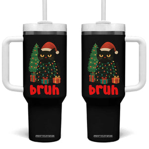 Funny Cat Bruh Christmas Tumbler With Handle Silly Meme Kitty Xmas TS14 One Size: 40 oz Black Print Your Wear