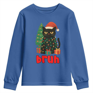 Funny Cat Bruh Christmas Youth Sweatshirt Silly Meme Kitty Xmas TS14 Royal Blue Print Your Wear
