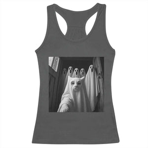 Funny Ghost Cat Halloween Meme Racerback Tank Top TS14 Dark Heather Print Your Wear