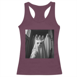 Funny Ghost Cat Halloween Meme Racerback Tank Top TS14 Maroon Print Your Wear