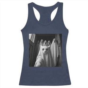 Funny Ghost Cat Halloween Meme Racerback Tank Top TS14 Navy Print Your Wear