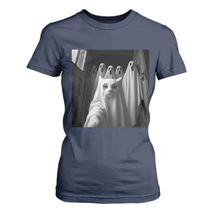 Funny Ghost Cat Halloween Meme T Shirt For Women TS14 Navy Print Your Wear
