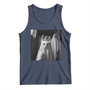 Funny Ghost Cat Halloween Meme Tank Top TS14 Navy Print Your Wear