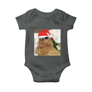 Funny Cat Drinking Wine Christmas Baby Onesie TS14 Dark Heather Print Your Wear