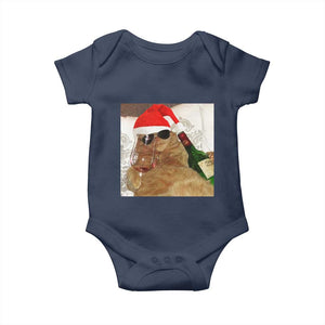 Funny Cat Drinking Wine Christmas Baby Onesie TS14 Navy Print Your Wear