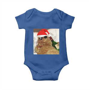 Funny Cat Drinking Wine Christmas Baby Onesie TS14 Royal Blue Print Your Wear