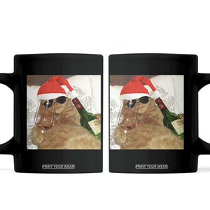 Funny Cat Drinking Wine Christmas Coffee Mug TS14 Black Print Your Wear