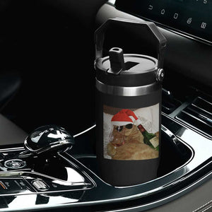 Funny Cat Drinking Wine Christmas Flip Straw Tumbler TS14 Print Your Wear