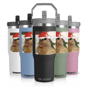 Funny Cat Drinking Wine Christmas Flip Straw Tumbler TS14 Print Your Wear