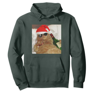 Funny Cat Drinking Wine Christmas Hoodie TS14 Dark Forest Green Print Your Wear