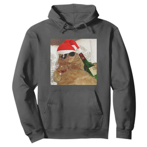 Funny Cat Drinking Wine Christmas Hoodie TS14 Dark Heather Print Your Wear