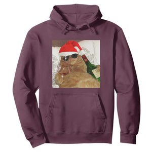 Funny Cat Drinking Wine Christmas Hoodie TS14 Maroon Print Your Wear