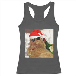 Funny Cat Drinking Wine Christmas Racerback Tank Top TS14 Dark Heather Print Your Wear