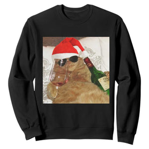 Funny Cat Drinking Wine Christmas Sweatshirt TS14 Black Print Your Wear