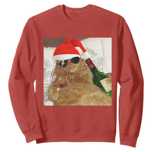 Funny Cat Drinking Wine Christmas Sweatshirt TS14 Red Print Your Wear