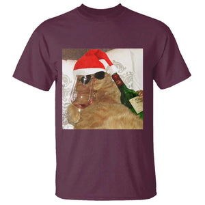 Funny Cat Drinking Wine Christmas T Shirt TS14 Maroon Print Your Wear