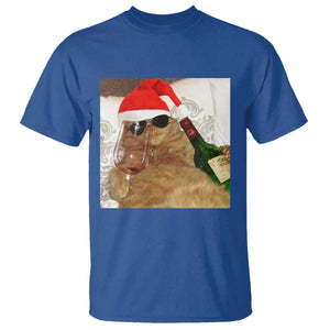 Funny Cat Drinking Wine Christmas T Shirt TS14 Royal Blue Print Your Wear