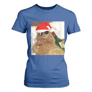 Funny Cat Drinking Wine Christmas T Shirt For Women TS14 Royal Blue Print Your Wear