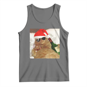 Funny Cat Drinking Wine Christmas Tank Top TS14 Black Heather Print Your Wear