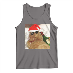 Funny Cat Drinking Wine Christmas Tank Top TS14 Deep Heather Print Your Wear