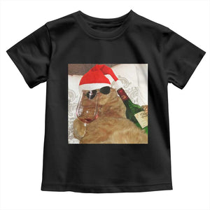 Funny Cat Drinking Wine Christmas Toddler T Shirt TS14 Black Print Your Wear