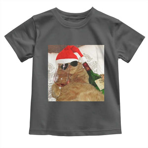 Funny Cat Drinking Wine Christmas Toddler T Shirt TS14 Dark Heather Print Your Wear